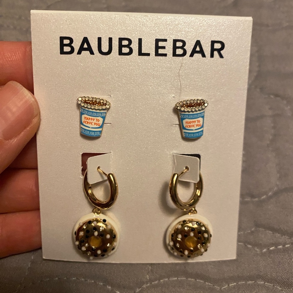 BaubleBar Donut and Coffee Earrings